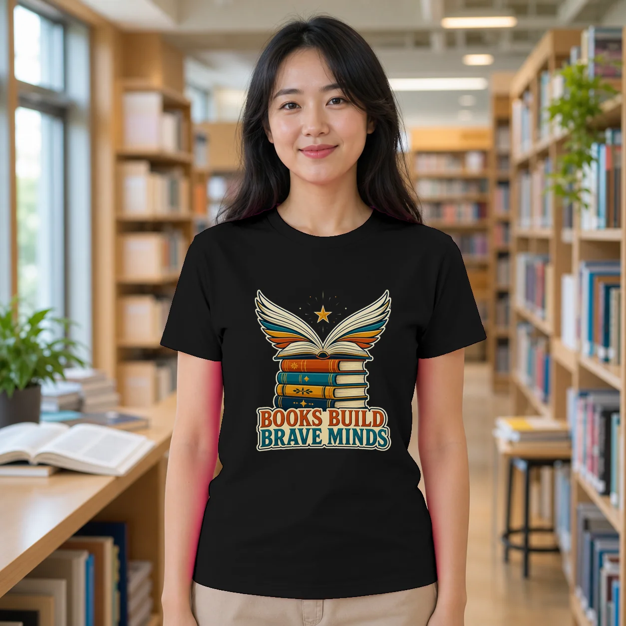 Books Build Brave Minds Teacher T-Shirt