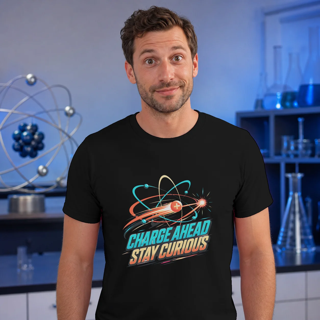 Charge Ahead Stay Curious Science Teacher T-Shirt