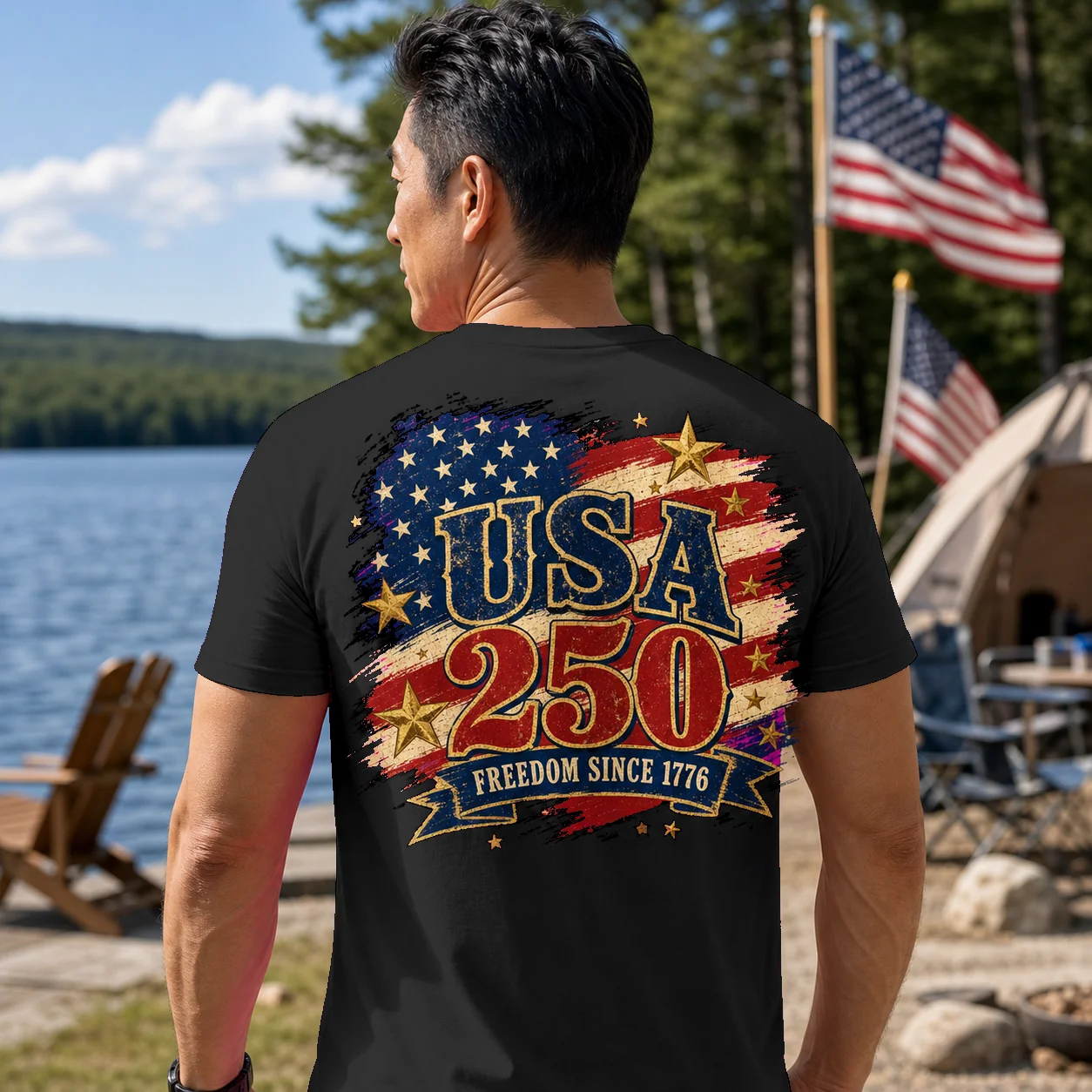 250 Years Distressed USA Flag - Back Printed Shirt