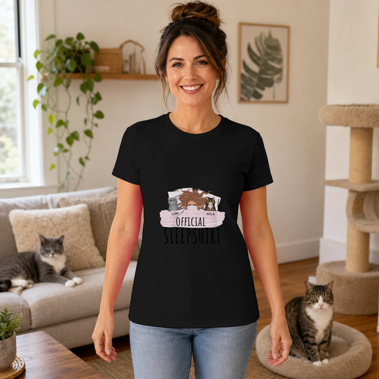 Official Sleepshirt Cat Mom T-Shirt ? Funny Cat Lover Gift for Women