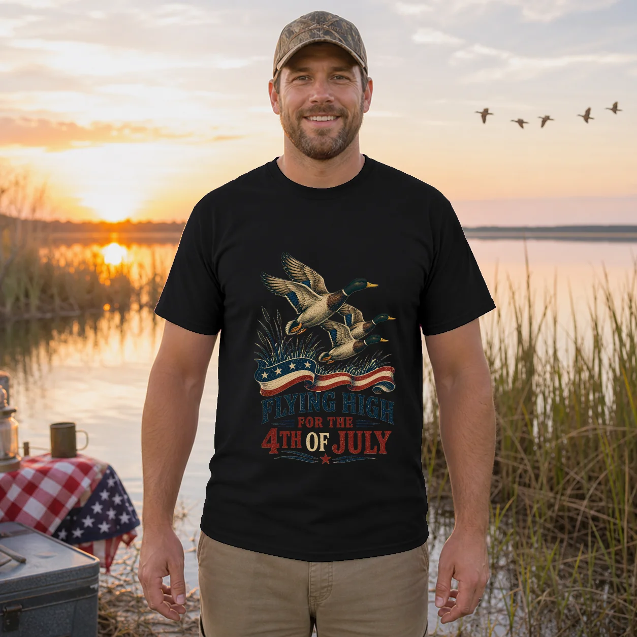 Ducks Flying High For 4th Of July Ducks - T-Shirt