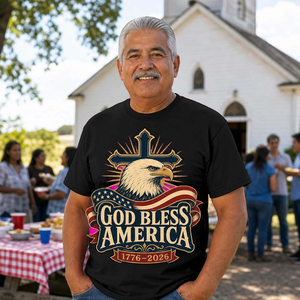 God Bless America Eagle Cross 1776-2026 - T-Shirt