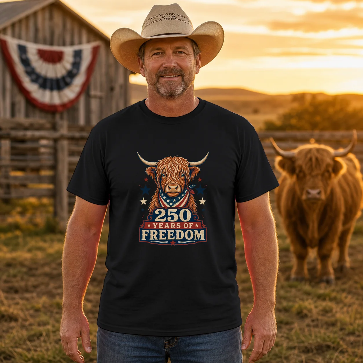 Highland Cow 250 Years Of Freedom - Shirt