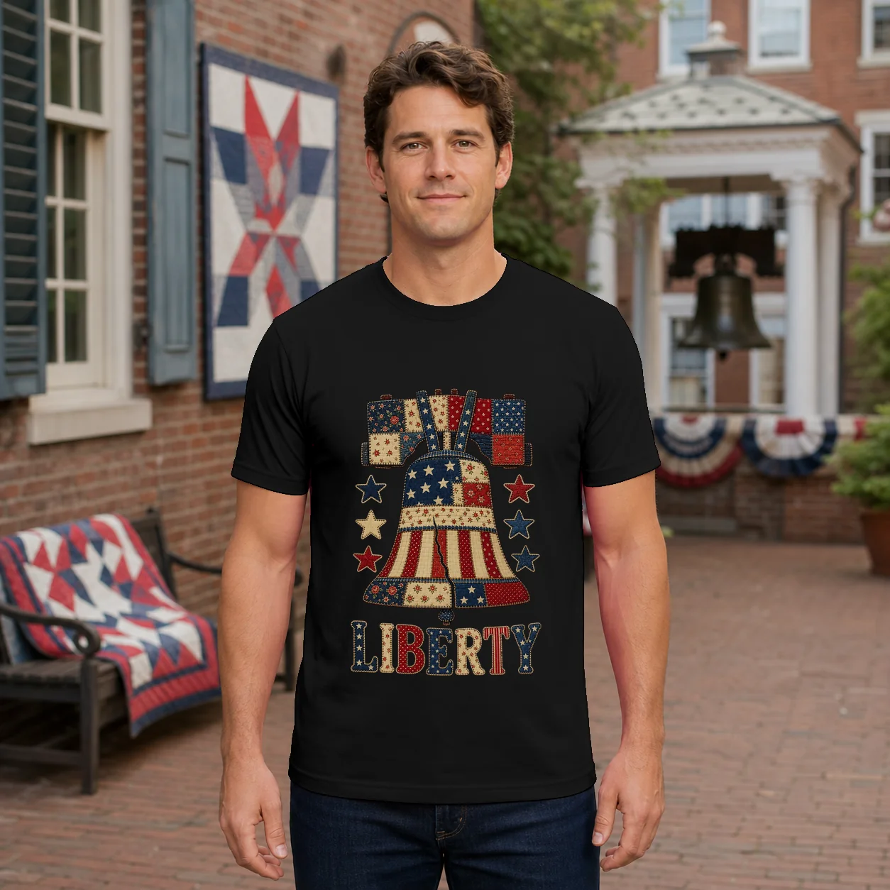Patchwork Style USA Liberty Bell Print - Shirt