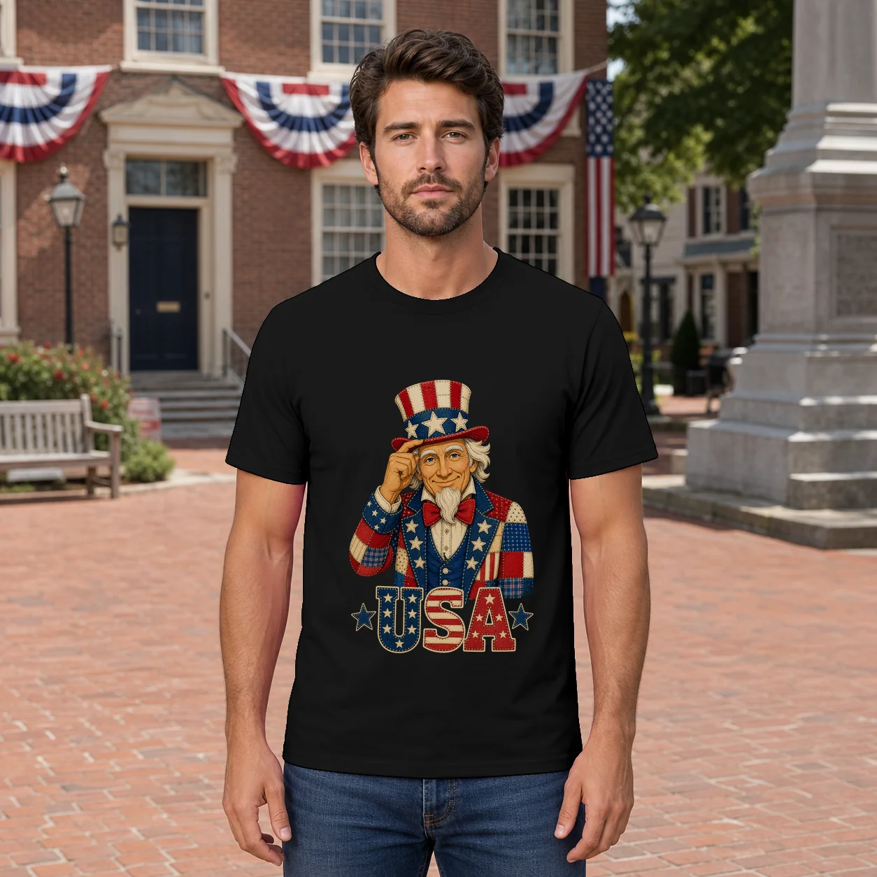 Patchwork Style Usa Uncle Sam Print - Shirt