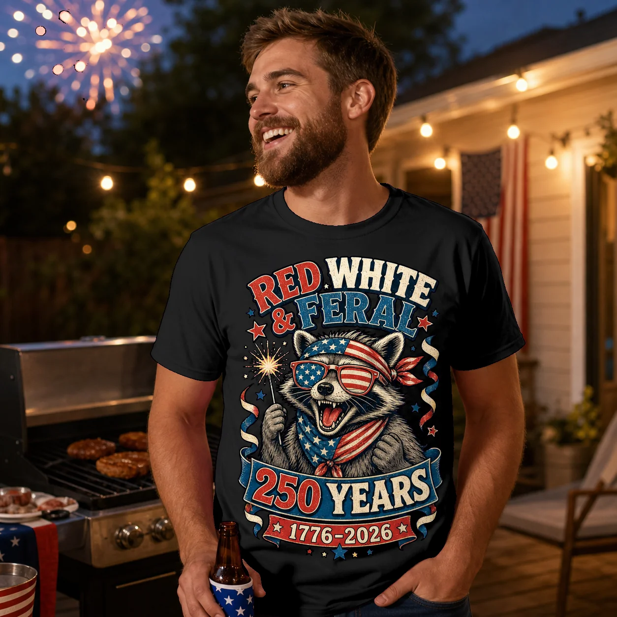 Raccoon Red White & Feral 250 Years - Shirt