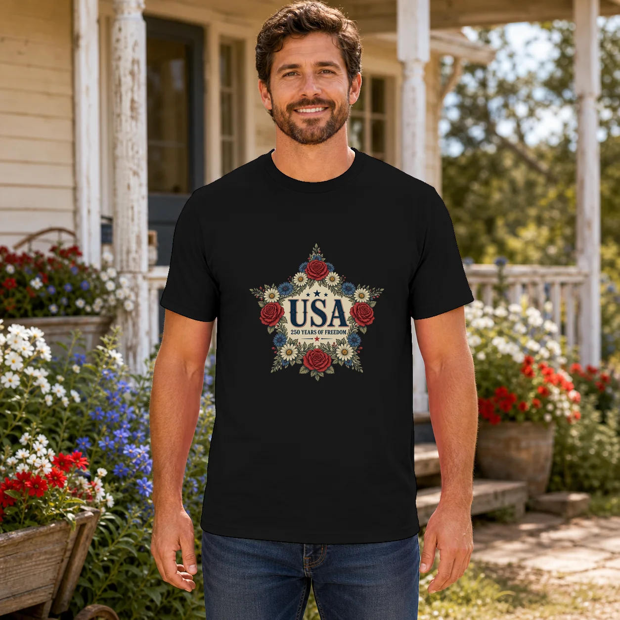 USA Floral 250 Years Of Freedom Vintage - T-Shirt