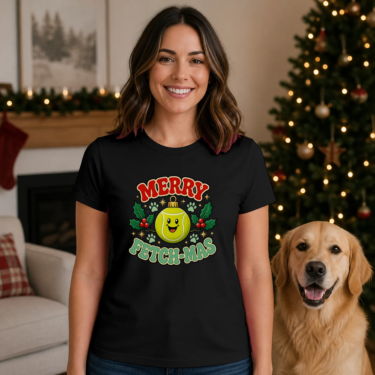 Merry Fetch-Mas Dog Christmas T-Shirt
